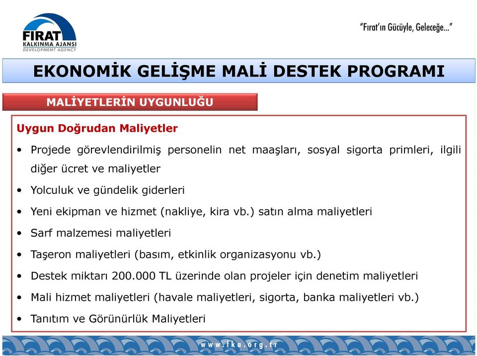 ) satın alma maliyetleri Sarf malzemesi maliyetleri Taşeron maliyetleri (basım, etkinlik organizasyonu vb.) Destek miktarı 200.