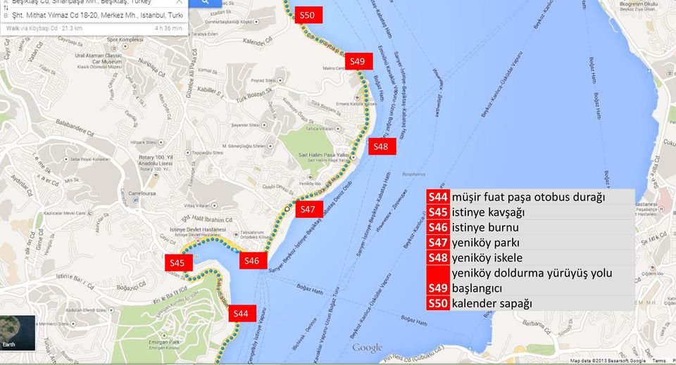 burnu S47 yeniköy parkı S48 yeniköy iskele yeniköy