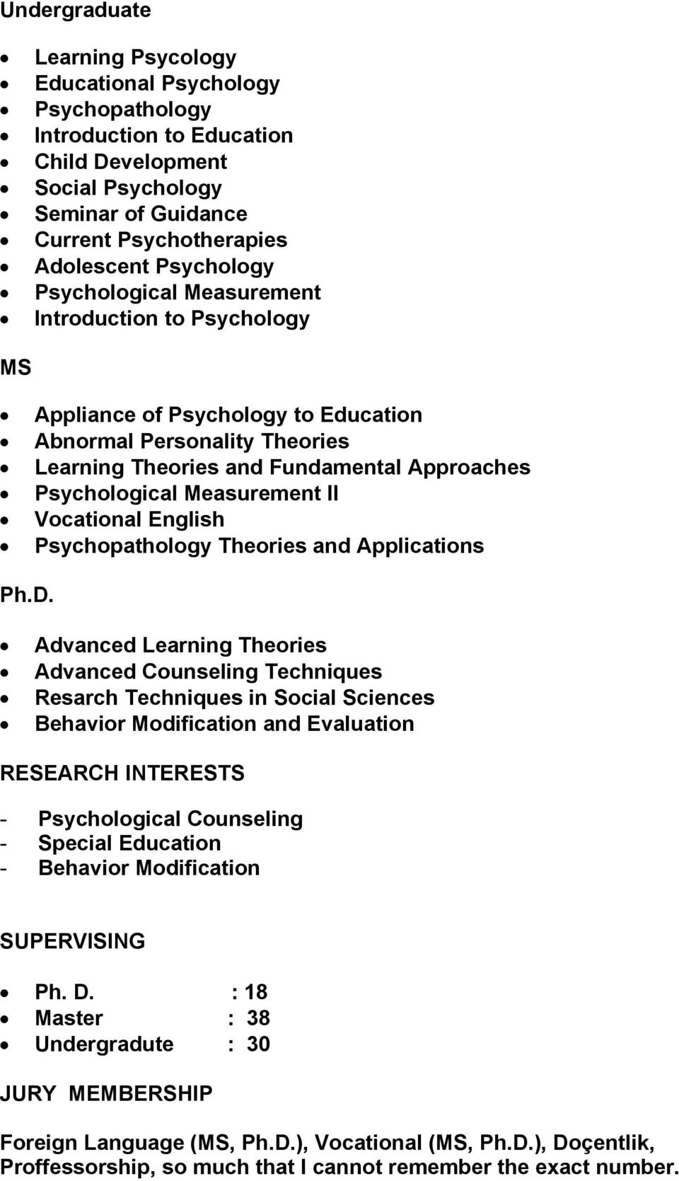Vocational English Psychopathology Theories and Applications Ph.D.