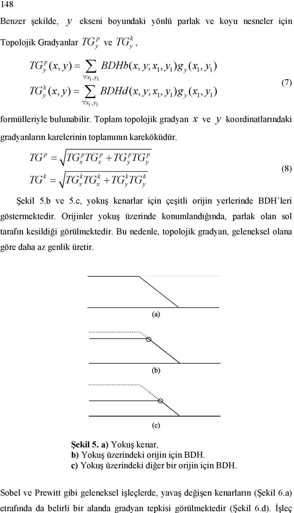 TG = TG TG + TG TG p p p p p x x y y TG = TG TG + TG TG k k k k k x x y y (8) Şekil 5.b ve 5.c, yokuş kenarlar için çeşitli orijin yerlerinde BDH leri göstermektedir.