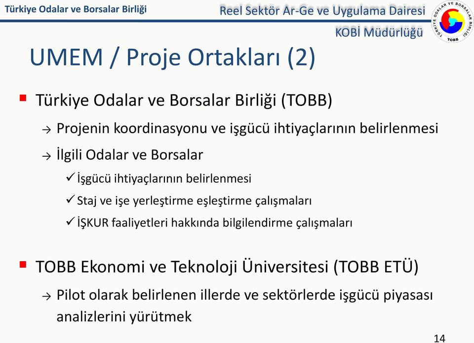 yerleştirme eşleştirme çalışmaları İŞKUR faaliyetleri hakkında bilgilendirme çalışmaları KOBİ Müdürlüğü TOBB