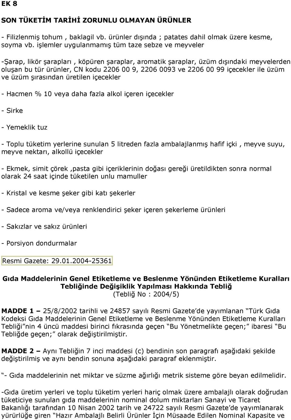 00 99 içecekler ile üzüm ve üzüm şırasından üretilen içecekler - Hacmen % 10 veya daha fazla alkol içeren içecekler - Sirke - Yemeklik tuz - Toplu tüketim yerlerine sunulan 5 litreden fazla