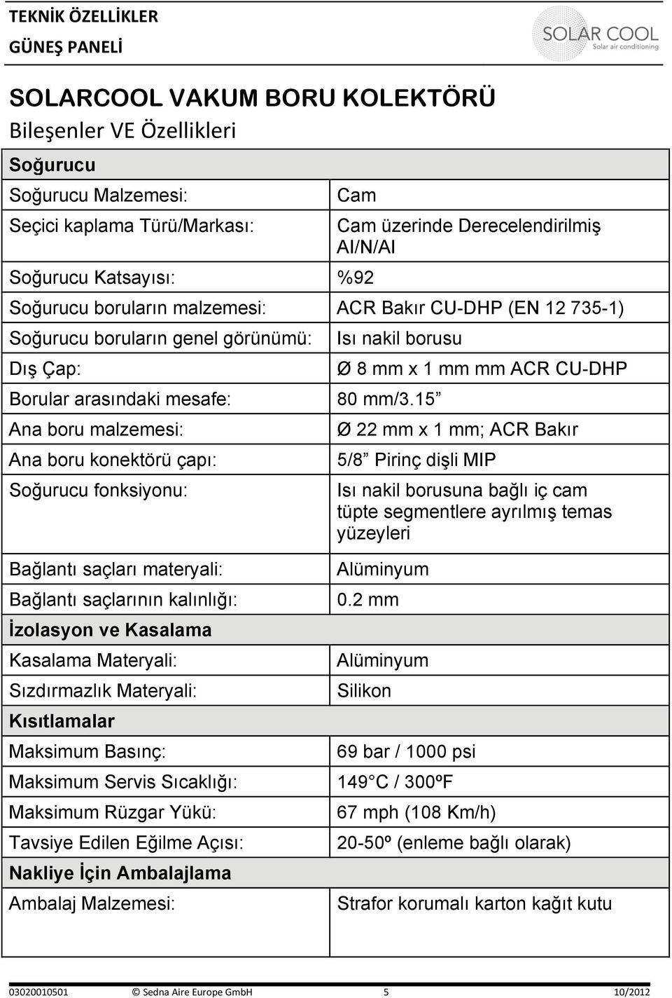 saçları materyali: Bağlantı saçlarının kalınlığı: İzolasyon ve Kasalama Kasalama Materyali: Sızdırmazlık Materyali: Kısıtlamalar Maksimum Basınç: Isı nakil borusu Ø 8 mm x 1 mm mm ACR CU-DHP 80 mm/3.