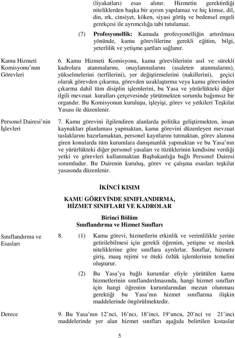 (7) Profesyonellik: Kamuda profesyonelliğin artırılması yönünde, kamu görevlilerine gerekli eğitim, bilgi, yeterlilik ve yetişme şartları sağlanır.