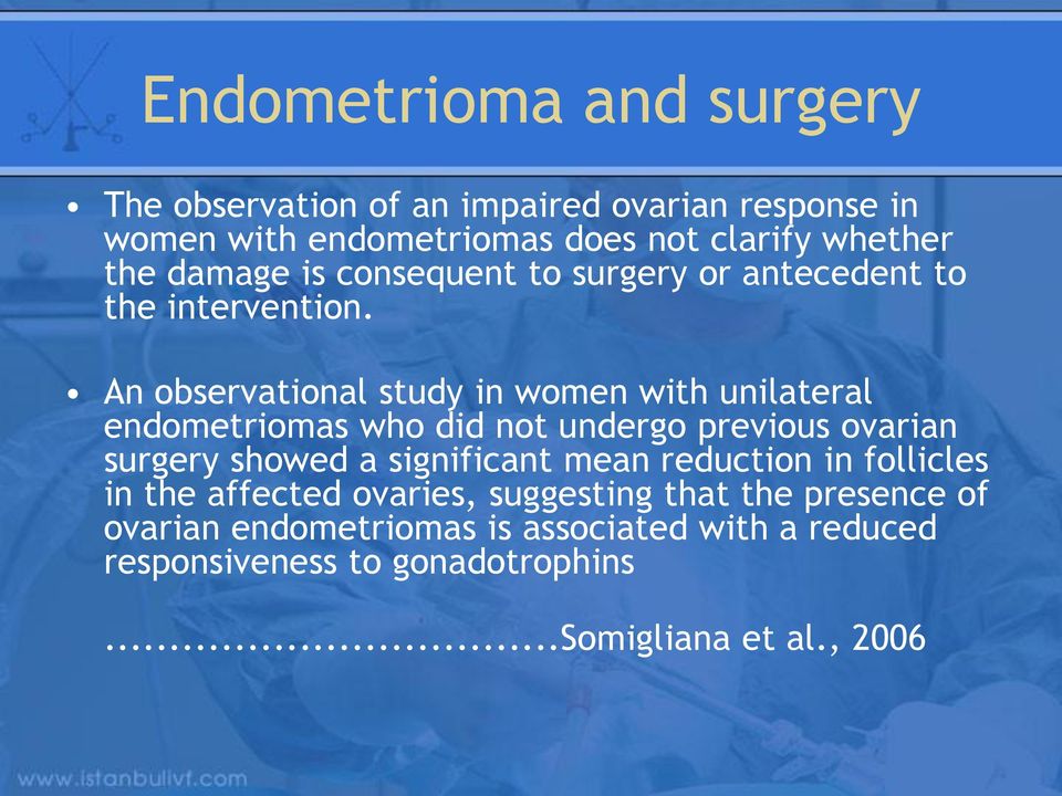 An observational study in women with unilateral endometriomas who did not undergo previous ovarian surgery showed a significant