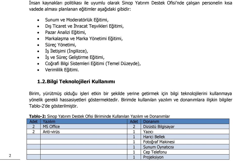 (Temel Düzeyde), Verimlilik Eğitimi. 1.2.