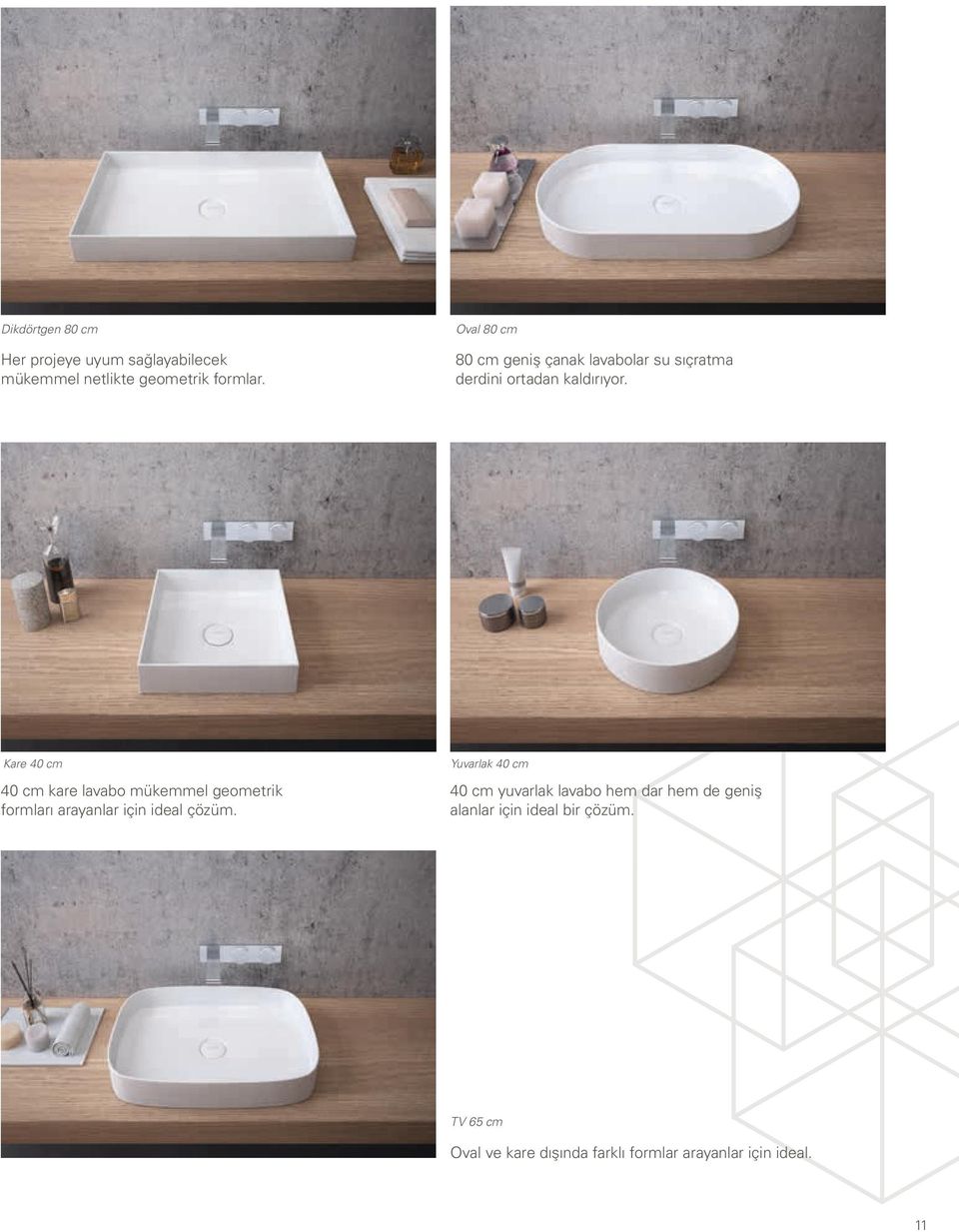 Kare 40 cm 40 cm kare lavabo mükemmel geometrik formları arayanlar için ideal çözüm.