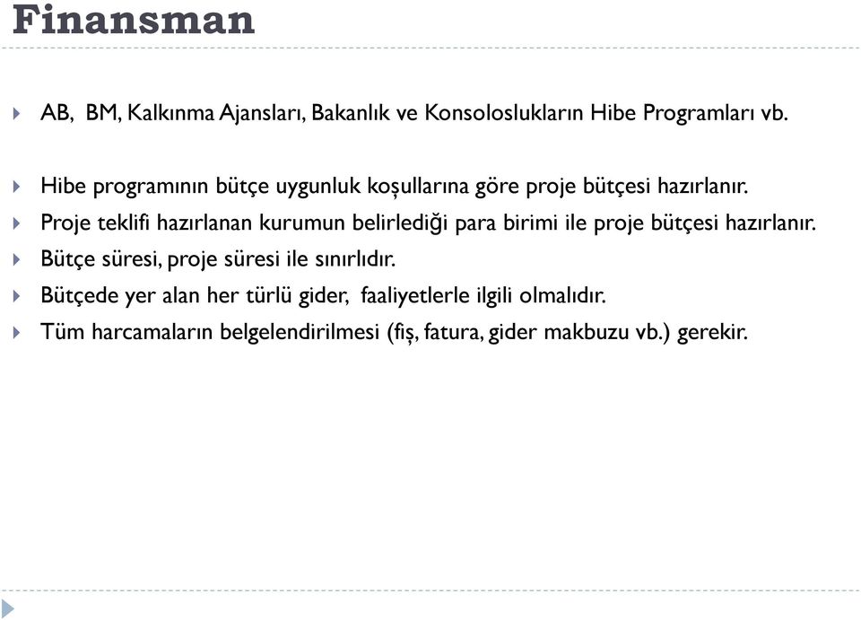 Proje teklifi hazırlanan kurumun belirlediği para birimi ile proje bütçesi hazırlanır.