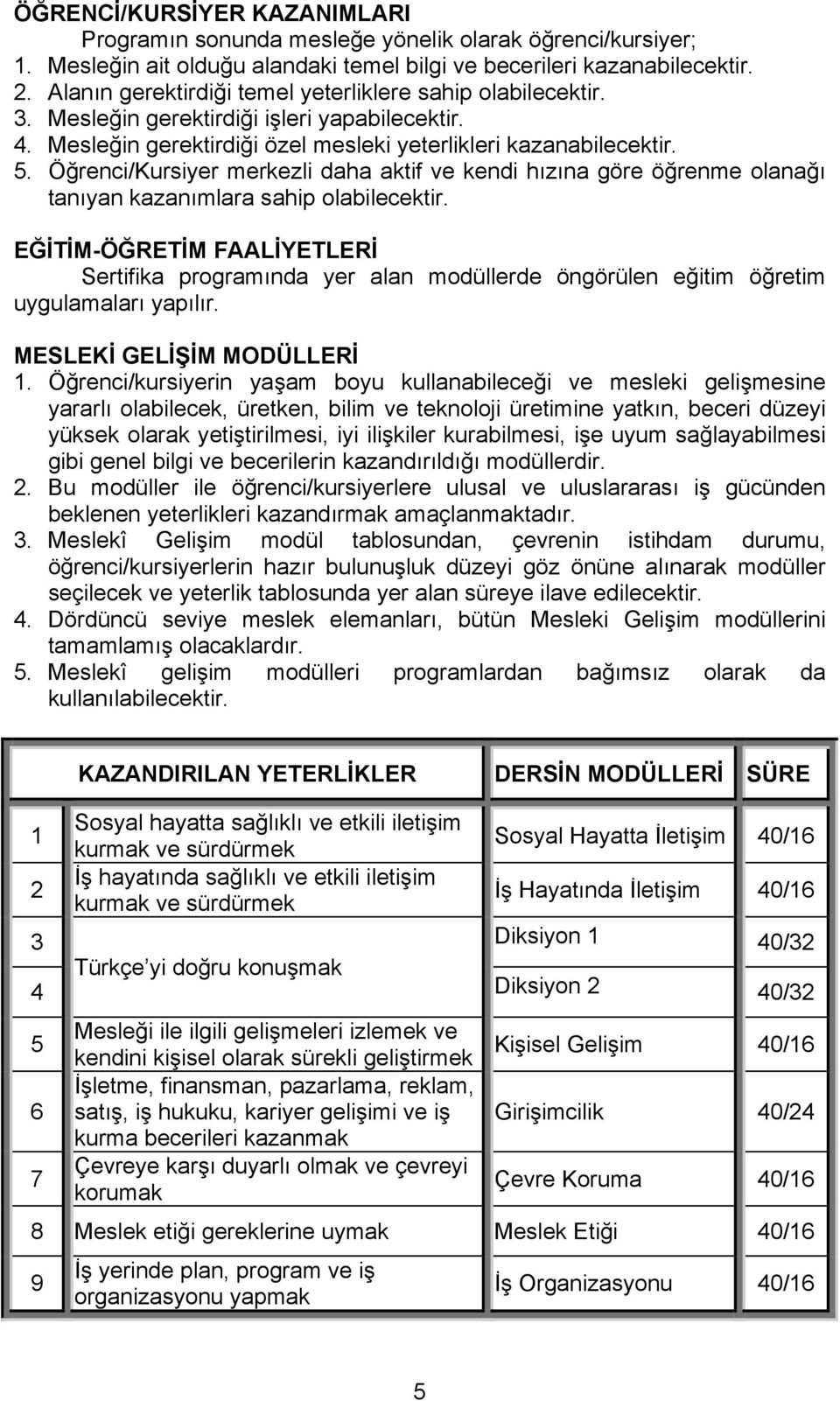 Öğrenci/Kursiyer merkezli daha aktif ve kendi hızına göre öğrenme olanağı tanıyan kazanımlara sahip olabilecektir.