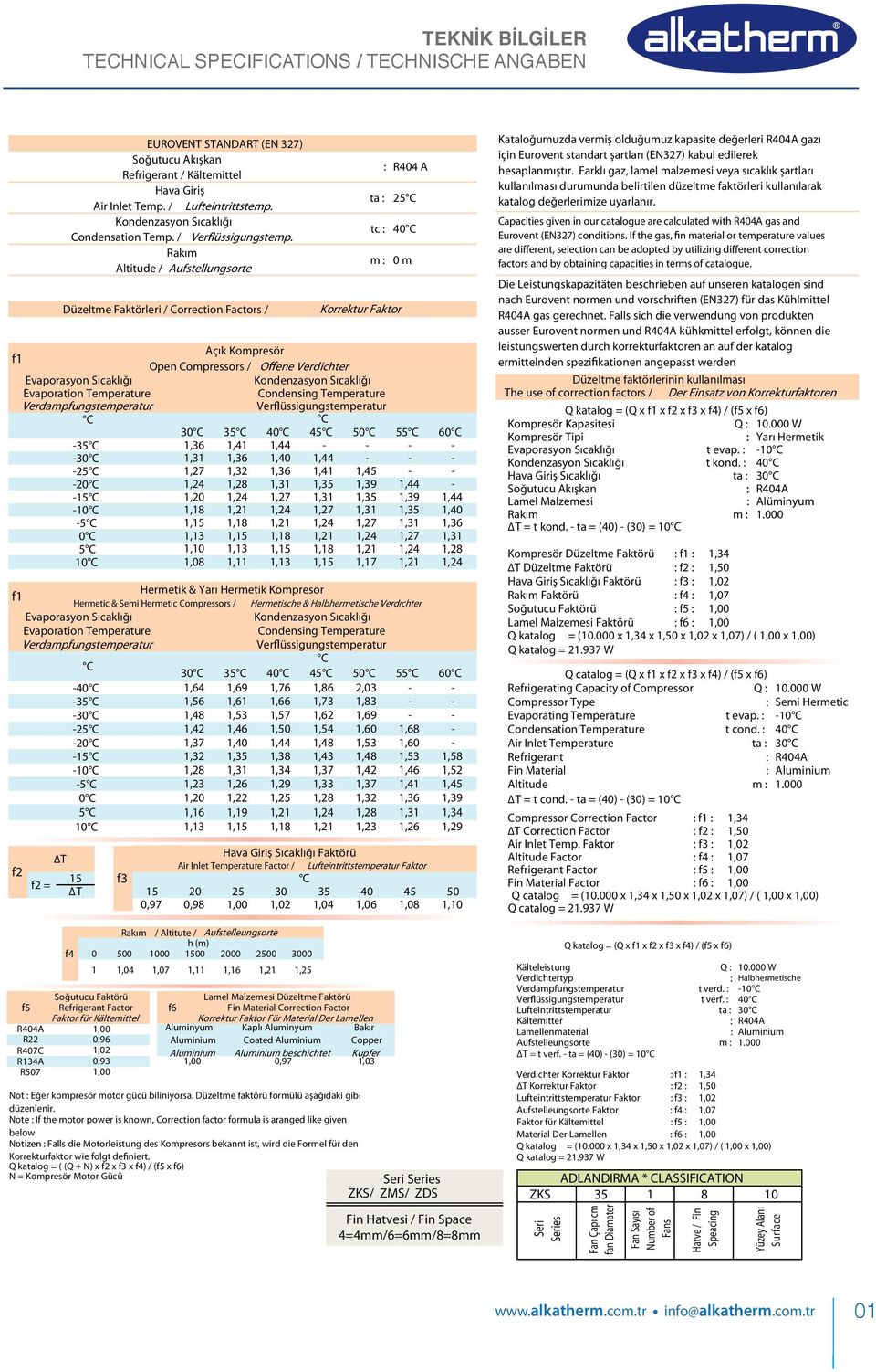 Rakım Altitude / Aufstellungsorte f1 Açık Kompresör Open Compressors / O ene Verdichter Evaporasyon Sıcaklığı Kondenzasyon Sıcaklığı Evaporation Temperature Condensing Temperature