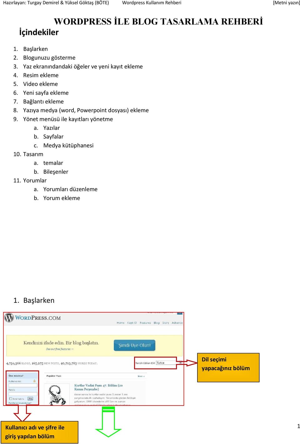 Yazıya medya (word, Powerpoint dosyası) ekleme 9. Yönet menüsü ile kayıtları yönetme a. Yazılar b. Sayfalar c.