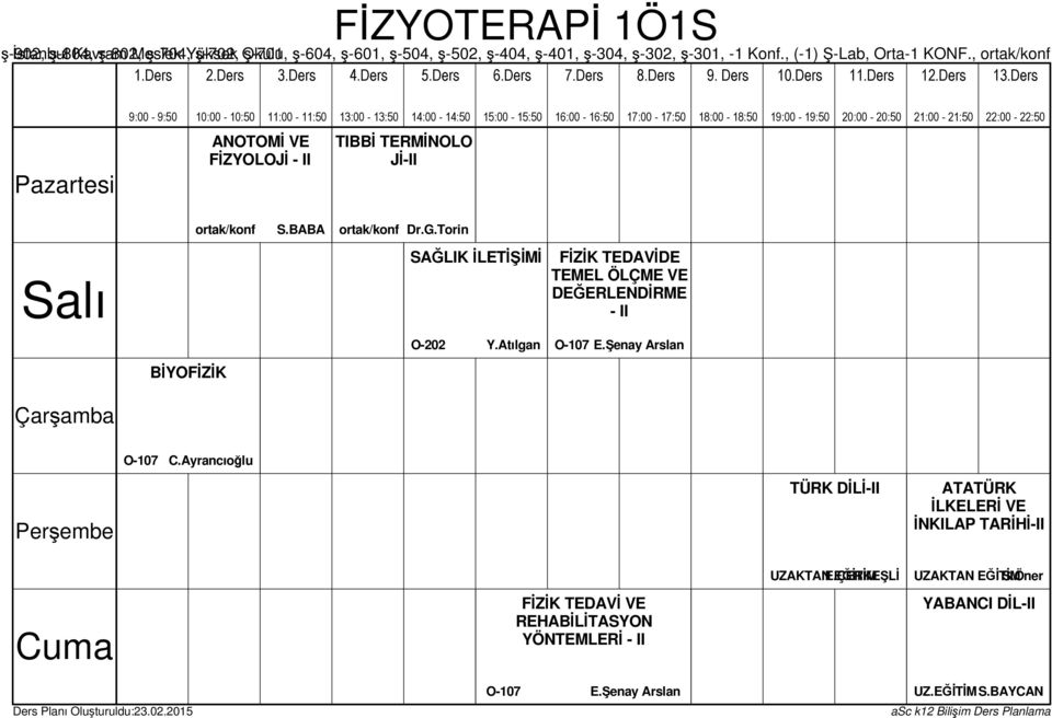 , ortak/konf ANOTOMİ VE FİZYOLOJİ - II TIBBİ TERMİNOLO Jİ-II ortak/konf S.BABA ortak/konf Dr.G.