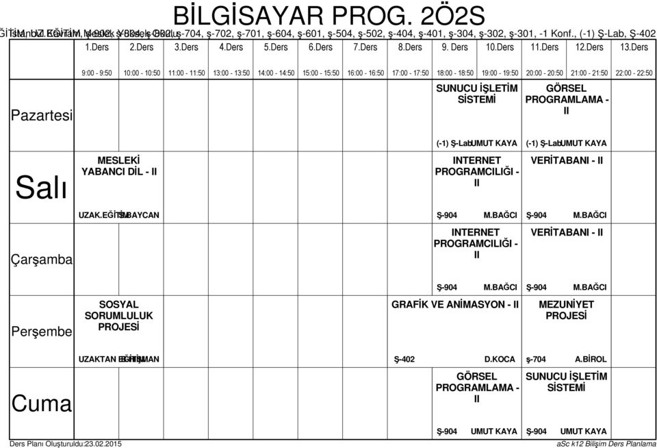 , (-1) Ş-Lab, Ş-402 SUNUCU İŞLETİM SİSTEMİ GÖRSEL PROGRAMLAMA - II (-1) Ş-LabUMUT KAYA (-1) Ş-LabUMUT KAYA YABANCI DİL - II INTERNET PROGRAMCILIĞI - II VERİTABANI -