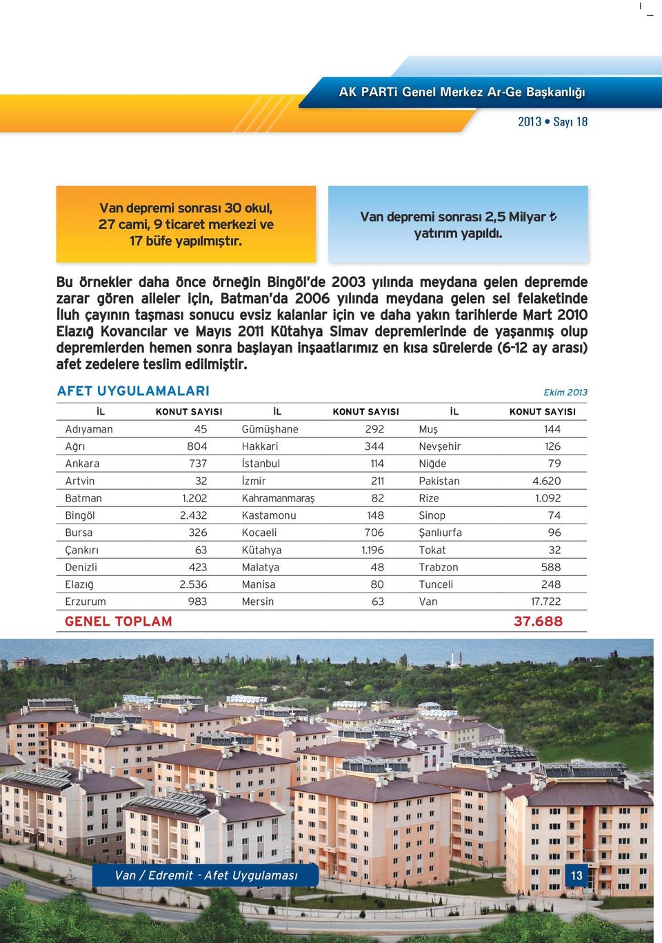 için ve daha yakın tarihlerde Mart 2010 Elazığ Kovancılar ve Mayıs 2011 Kütahya Simav depremlerinde de yaşanmış olup depremlerden hemen sonra başlayan inşaatlarımız en kısa sürelerde (6-12 ay arası)