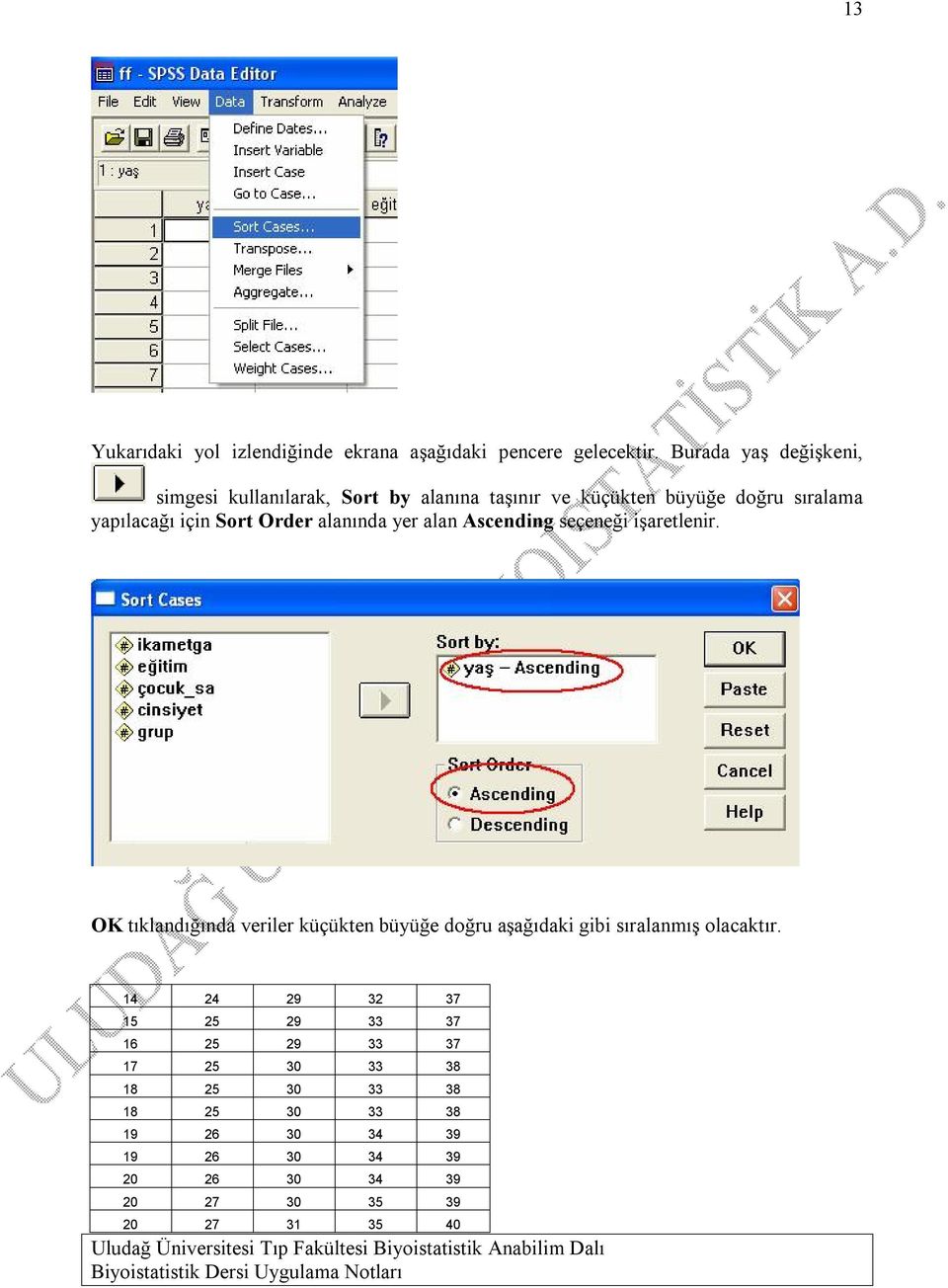 Order alanında yer alan Ascending seçeneği işaretlenir.