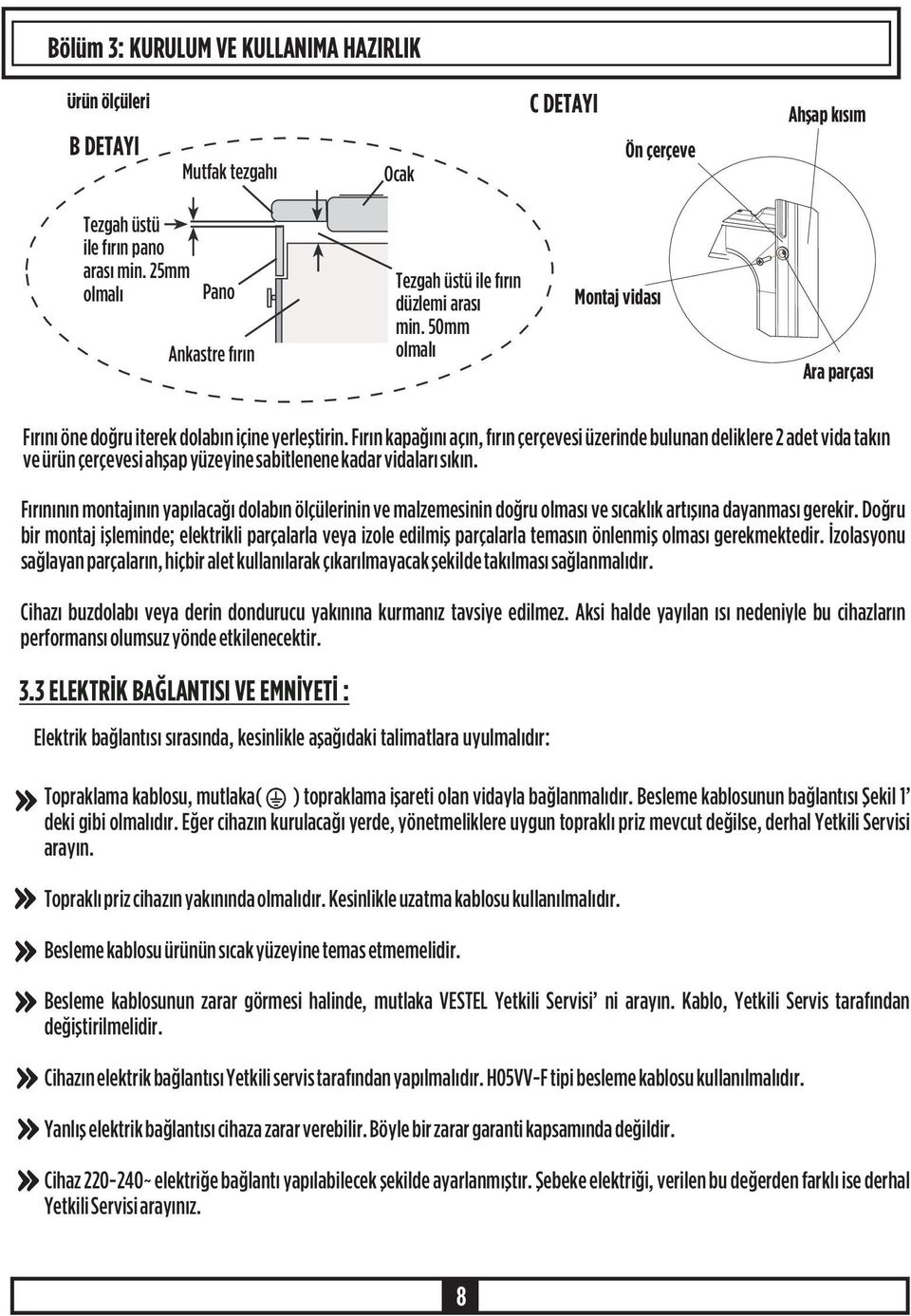 Fýrýn kapaðýný açýn, fýrýn çerçevesi üzerinde bulunan deliklere 2 adet vida takýn ve ürün çerçevesi ahþap yüzeyine sabitlenene kadar vidalarý sýkýn.