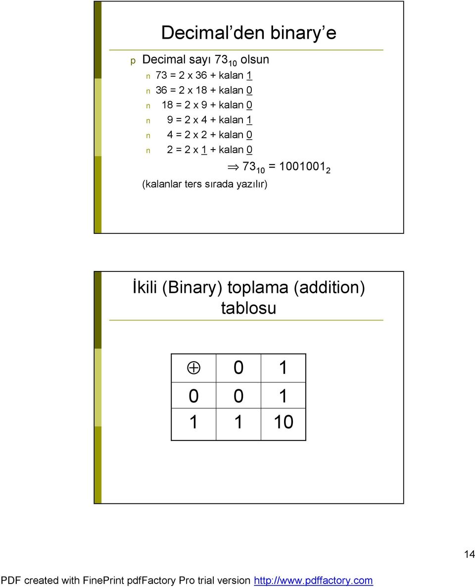 kalan 4 = 2 x 2 + kalan 2 = 2 x + kalan (kalanlar ters