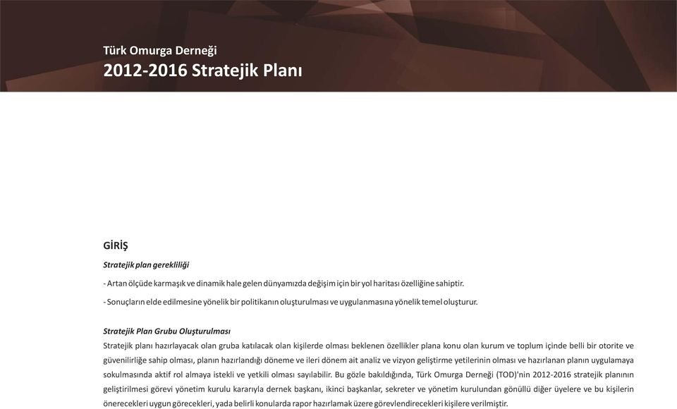 Stratejik Plan Grubu Oluşturulması Stratejik planı hazırlayacak olan gruba katılacak olan kişilerde olması beklenen özellikler plana konu olan kurum ve toplum içinde belli bir otorite ve