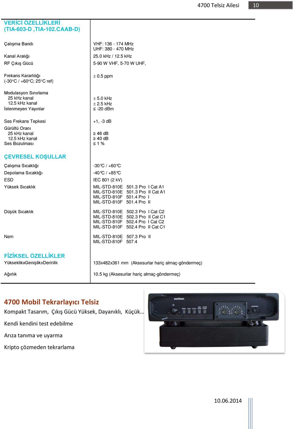 5 khz kanal +1, -3 db 46 db 40 db Ses Bozulması 1 % ÇEVRESEL KOŞULLAR Çalışma Sıcaklığı Depolama Sıcaklığı ESD Yüksek Sıcaklık Düşük Sıcaklık Nem -30 C / +60 C -40 C / +85 C IEC 801 (2 kv)