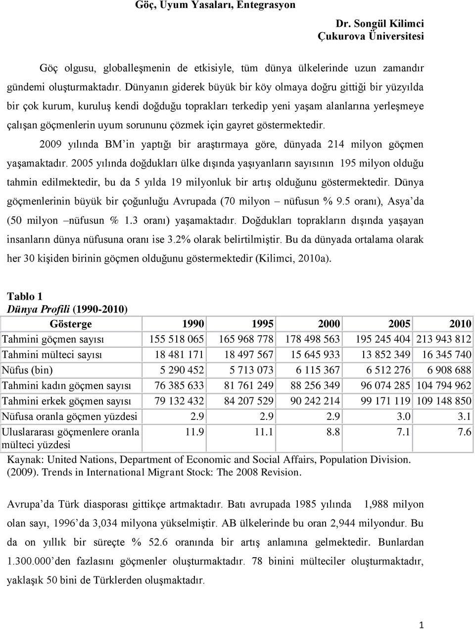 için gayret göstermektedir. 2009 yılında BM in yaptığı bir araştırmaya göre, dünyada 214 milyon göçmen yaşamaktadır.