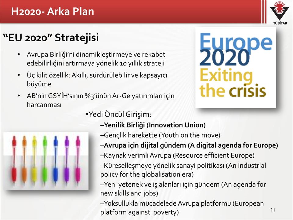 Avrupa için dijital gündem (A digital agenda for Europe) Kaynak verimli Avrupa (Resource efficient Europe) Küreselleşmeye yönelik sanayi politikası (An industrial policy for