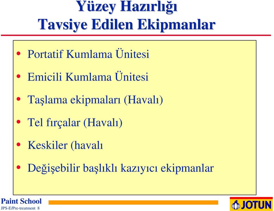 Keskiler (havalı Yüzey Hazırlığı Tavsiye Edilen