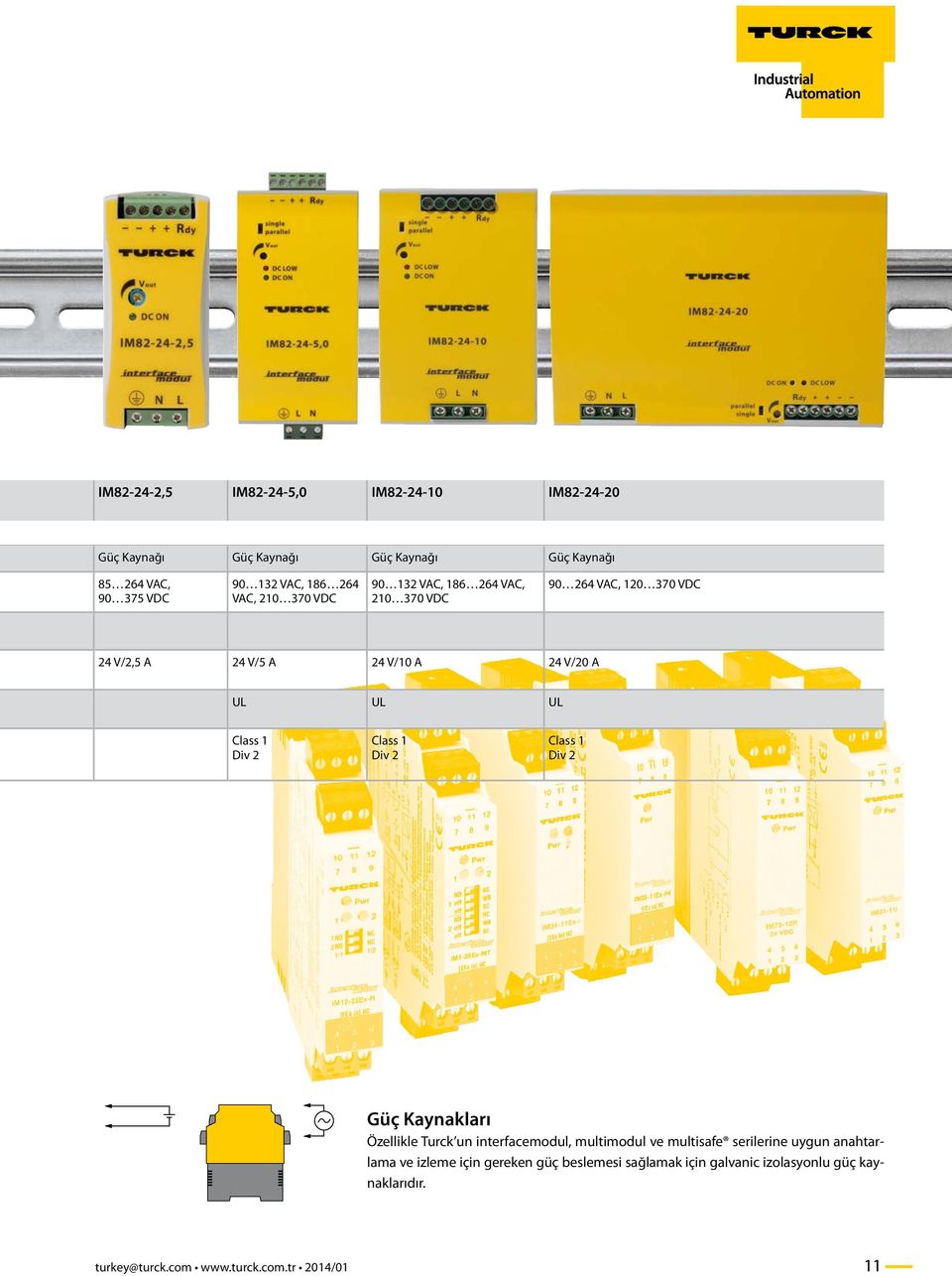 Class 1 Div 2 Class 1 Div 2 Class 1 Div 2 Güç Kaynakları Özellikle Turck un interfacemodul, multimodul ve multisafe serilerine uygun