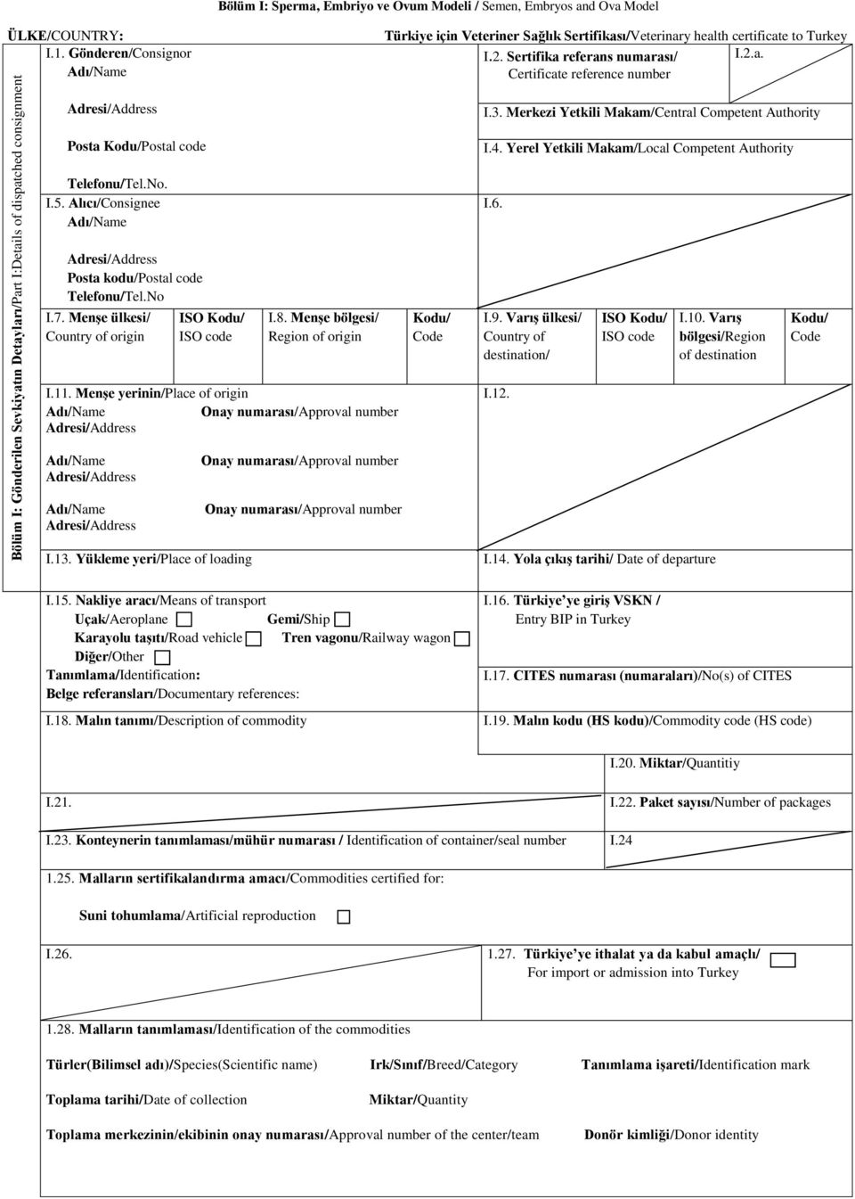 Konteynerin tanımlaması/mühür numarası / Identification of container/seal number I.