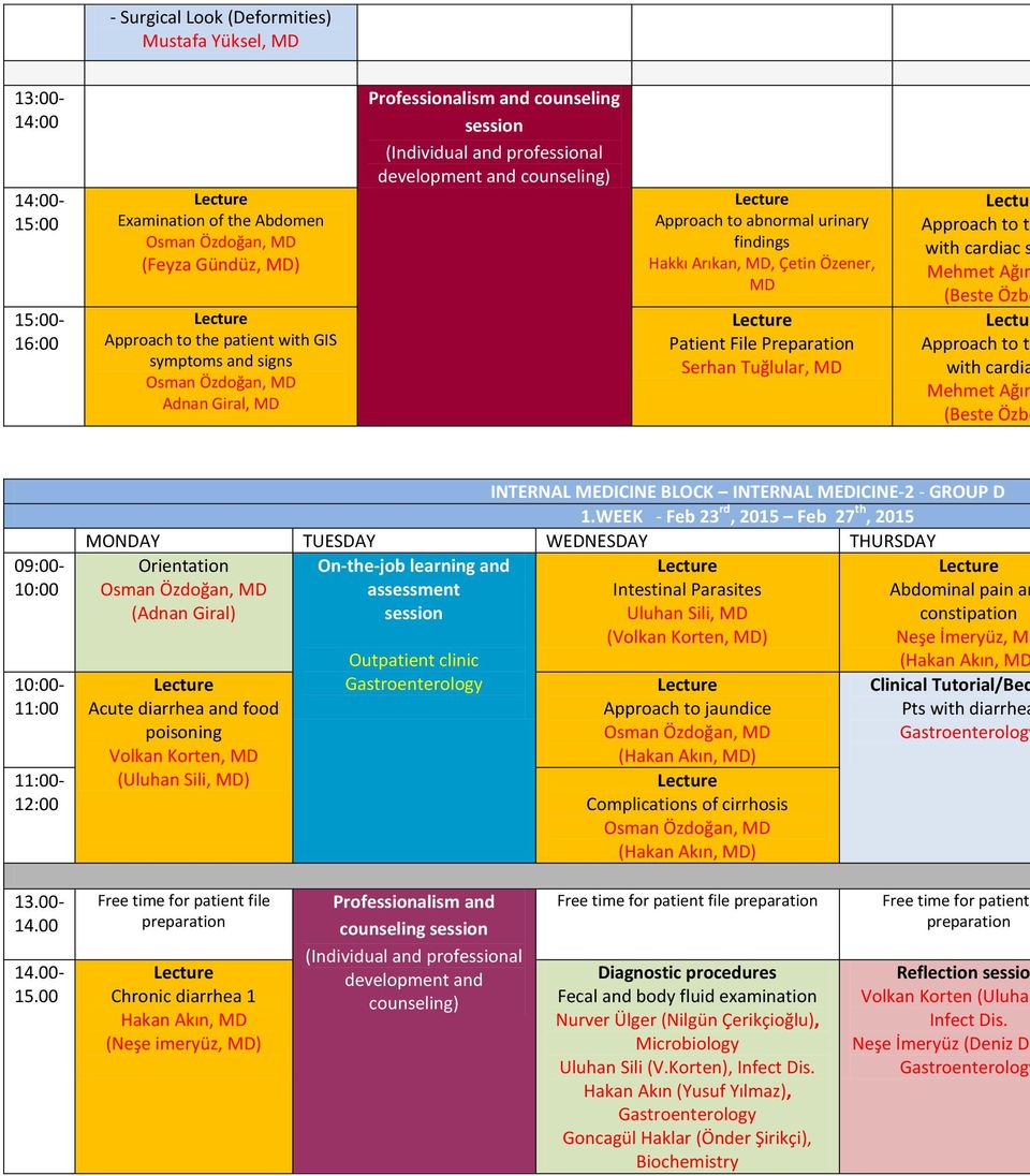 Serhan Tuğlular, MD Lectur Approach to th with cardiac s Mehmet Ağır (Beste Özbe Lectur Approach to th with cardia Mehmet Ağır (Beste Özbe 09:00- INTERNAL MEDICINE BLOCK INTERNAL MEDICINE-2 - GROUP D