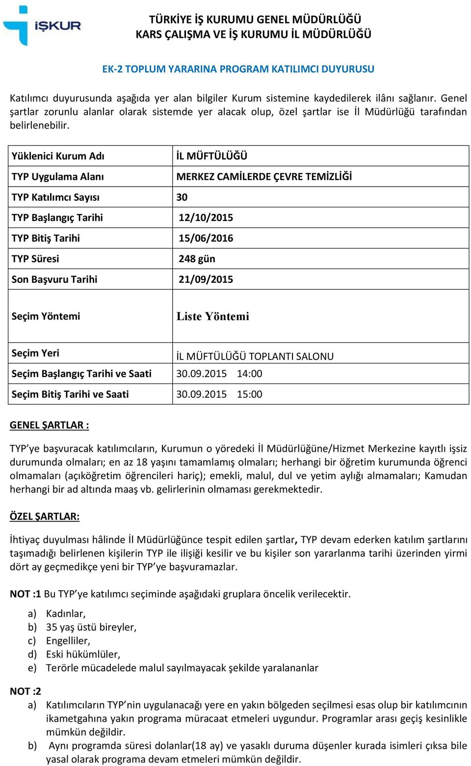 SALONU Seçim Başlangıç Tarihi ve Saati 30.09.