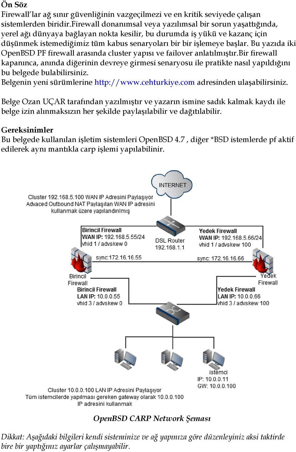 başlar. Bu yazıda iki OpenBSD PF firewall arasında cluster yapısı ve failover anlatılmıştır.