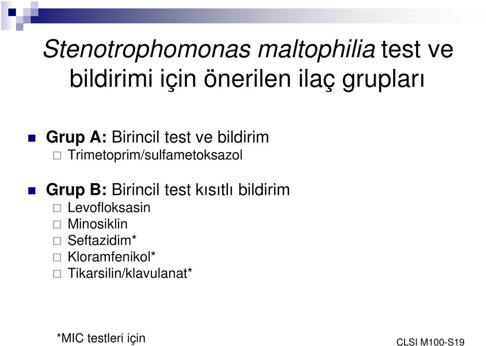 Grup B: Birincil test kısıtlı bildirim Levofloksasin Minosiklin