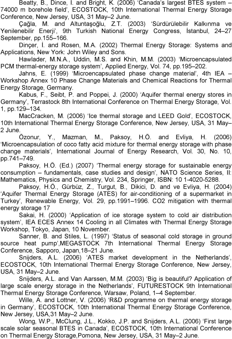 Hawlader, M.N.A., Uddin, M.S. and Khin, M.M. (2003) Microencapsulated PCM thermal-energy storage system, Applied Energy, Vol. 74, pp.195 202. Jahns, E.