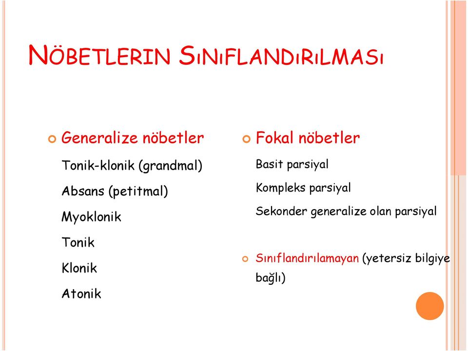 parsiyal Kompleks parsiyal Sekonder generalize olan parsiyal