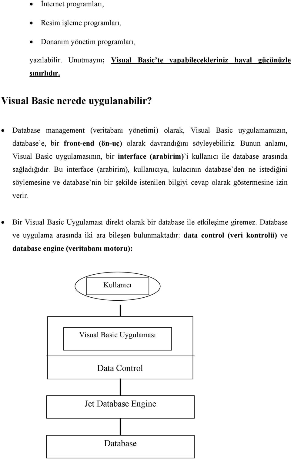 Bunun anlamı, Visual Basic uygulamasının, bir interface (arabirim) i kullanıcı ile database arasında sağladığıdır.