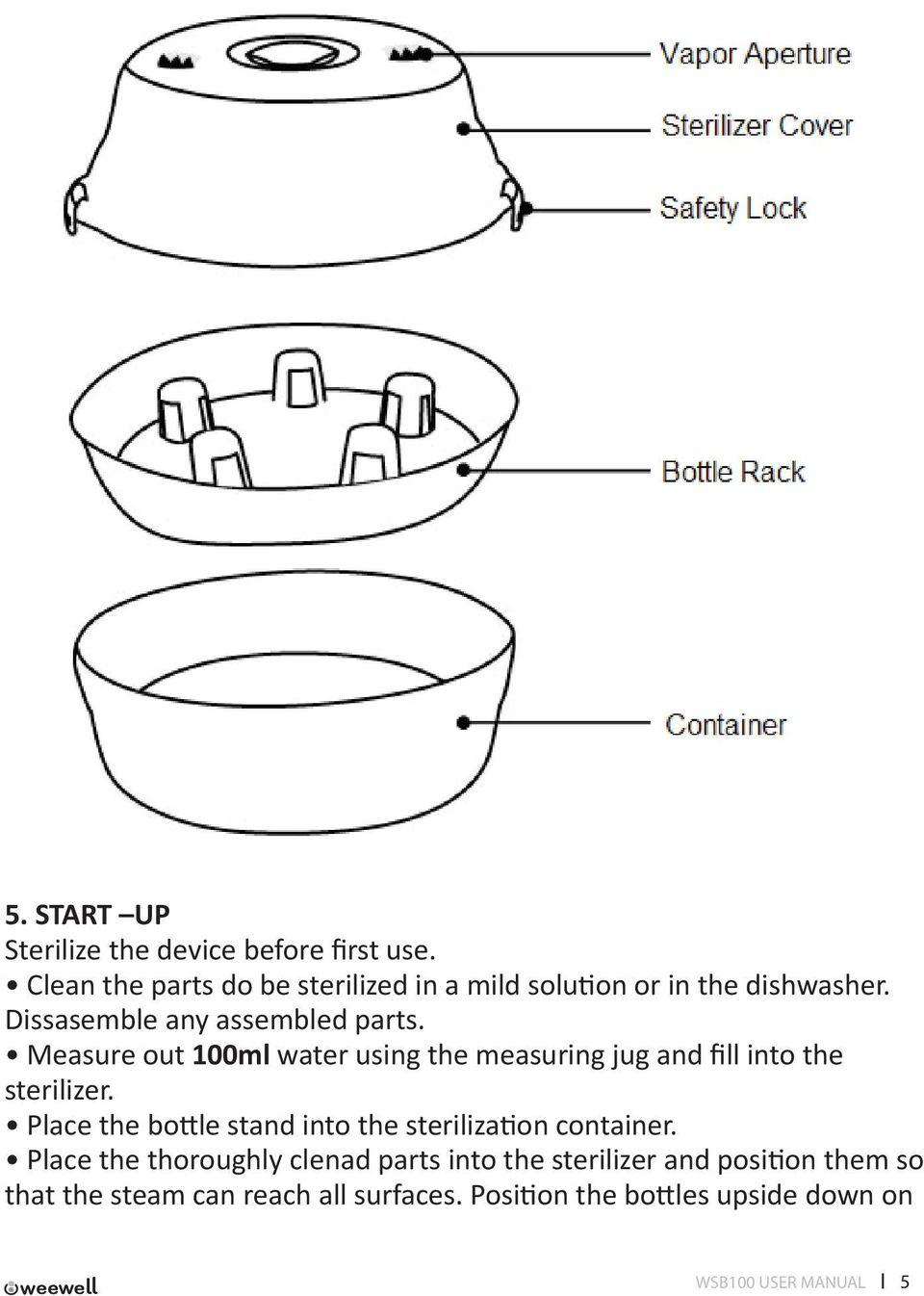 Measure out 100ml water using the measuring jug and fill into the sterilizer.