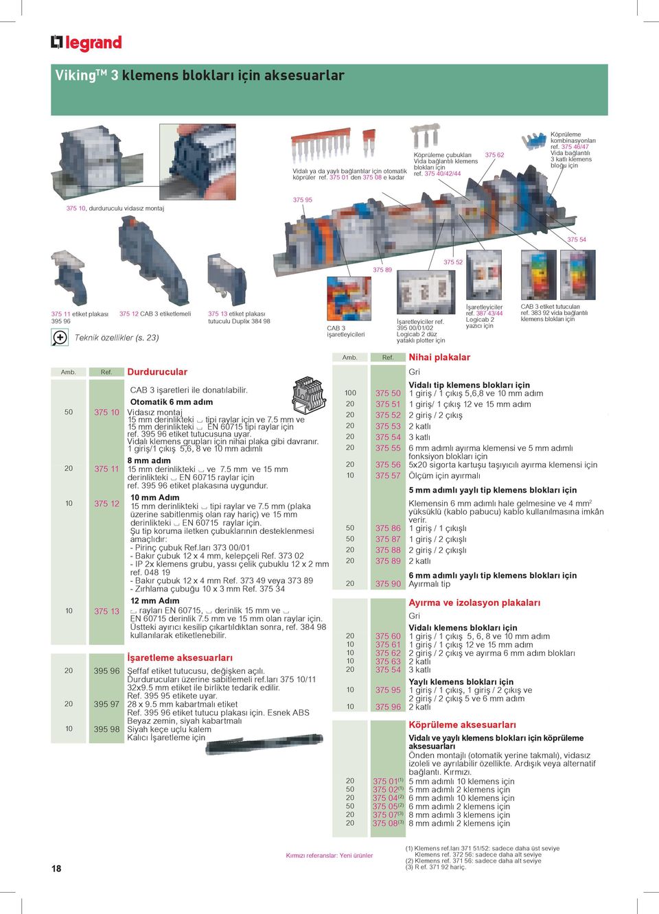 375 46/47 Vida bağlantılı 3 katlı klemens bloğu 375 10, durduruculu vidasız montaj 375 95 375 54 375 89 375 52 375 11 etiket plakası 395 96 375 12 CAB 3 etiketlemeli Teknik özellikler (s.