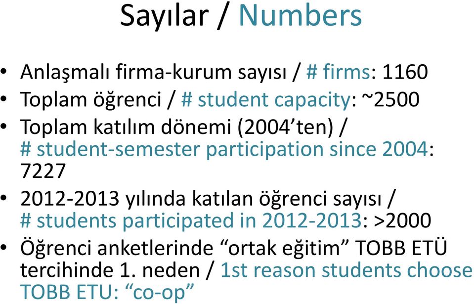 7227 2012-2013 yılında katılan öğrenci sayısı / # students participated in 2012-2013: >2000