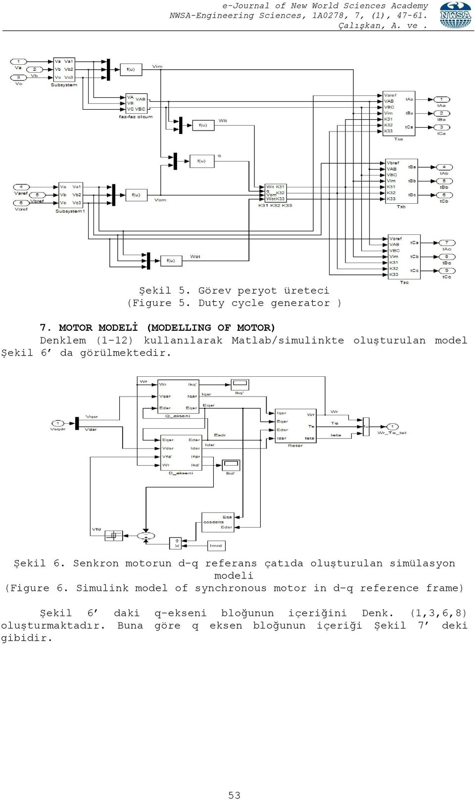 görülmektedir. Şekil 6. Senkron motorun d-q referans çatıda oluşturulan simülasyon modeli (Figure 6.