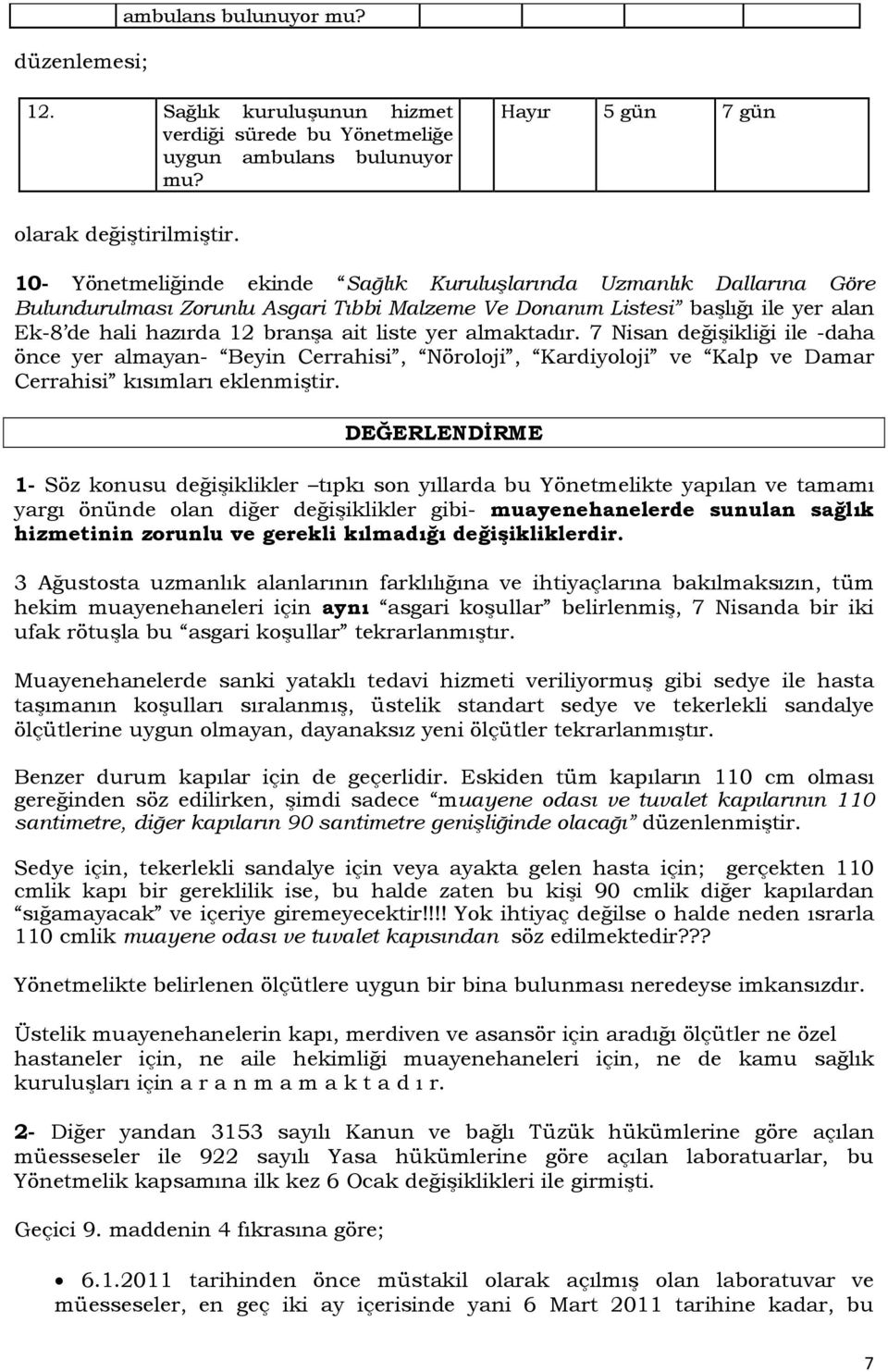 yer almaktadır. değişikliği ile -daha önce yer almayan- Beyin Cerrahisi, Nöroloji, Kardiyoloji ve Kalp ve Damar Cerrahisi kısımları eklenmiştir.