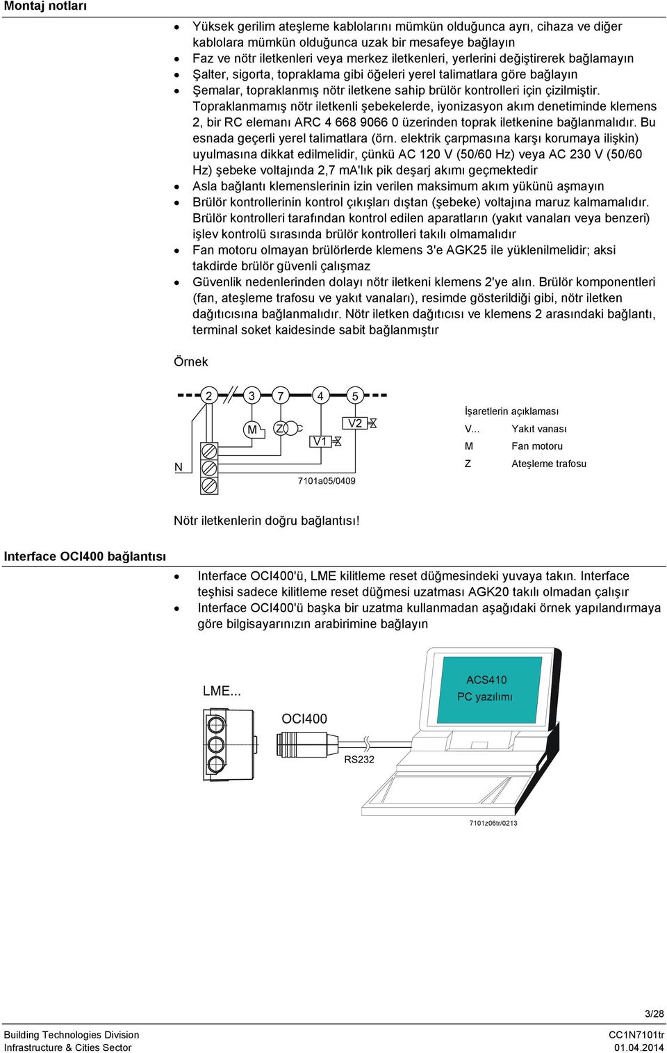 Topraklanmamış nötr iletkenli şebekelerde, iyonizasyon akım denetiminde klemens 2, bir RC elemanı ARC 4 668 9066 0 üzerinden toprak iletkenine bağlanmalıdır. Bu esnada geçerli yerel talimatlara (örn.