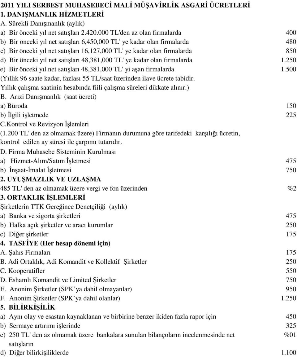 yıl net satışları 48,381,000 TL' ye kadar olan firmalarda 1.250 e) Bir önceki yıl net satışları 48,381,000 TL' yi aşan firmalarda 1.