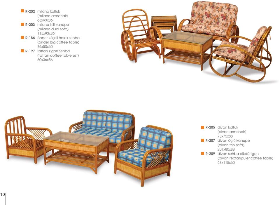 sehba (rattan coffee table set) 60x36x56 R-205 divan koltuk (divan armchair) 73x75x88 R-207 divan