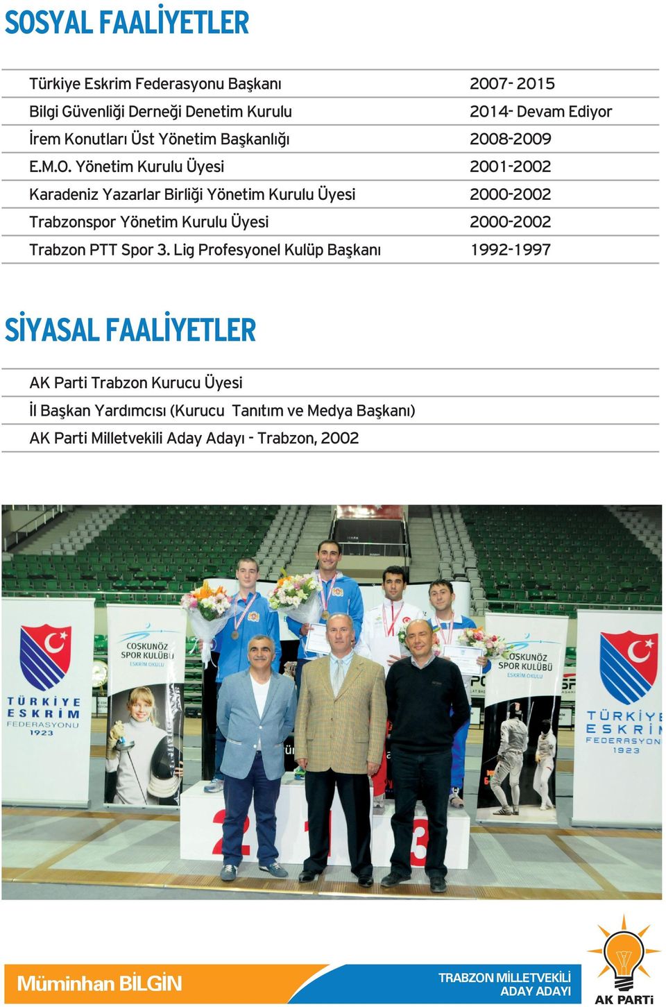 Yönetim Kurulu Üyesi 2001-2002 Karadeniz Yazarlar Birliği Yönetim Kurulu Üyesi 2000-2002 Trabzonspor Yönetim Kurulu Üyesi