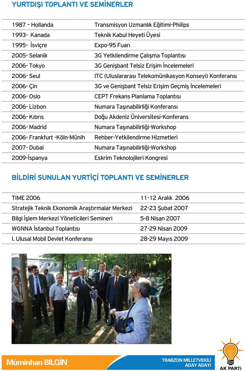 Frekans Planlama Toplantısı 2006- Lizbon Numara Taşınabilirliği Konferansı 2006- Kıbrıs Doğu Akdeniz Üniversitesi-Konferans 2006- Madrid Numara Taşınabilirliği-Workshop 2006- Frankfurt -Köln-Münih