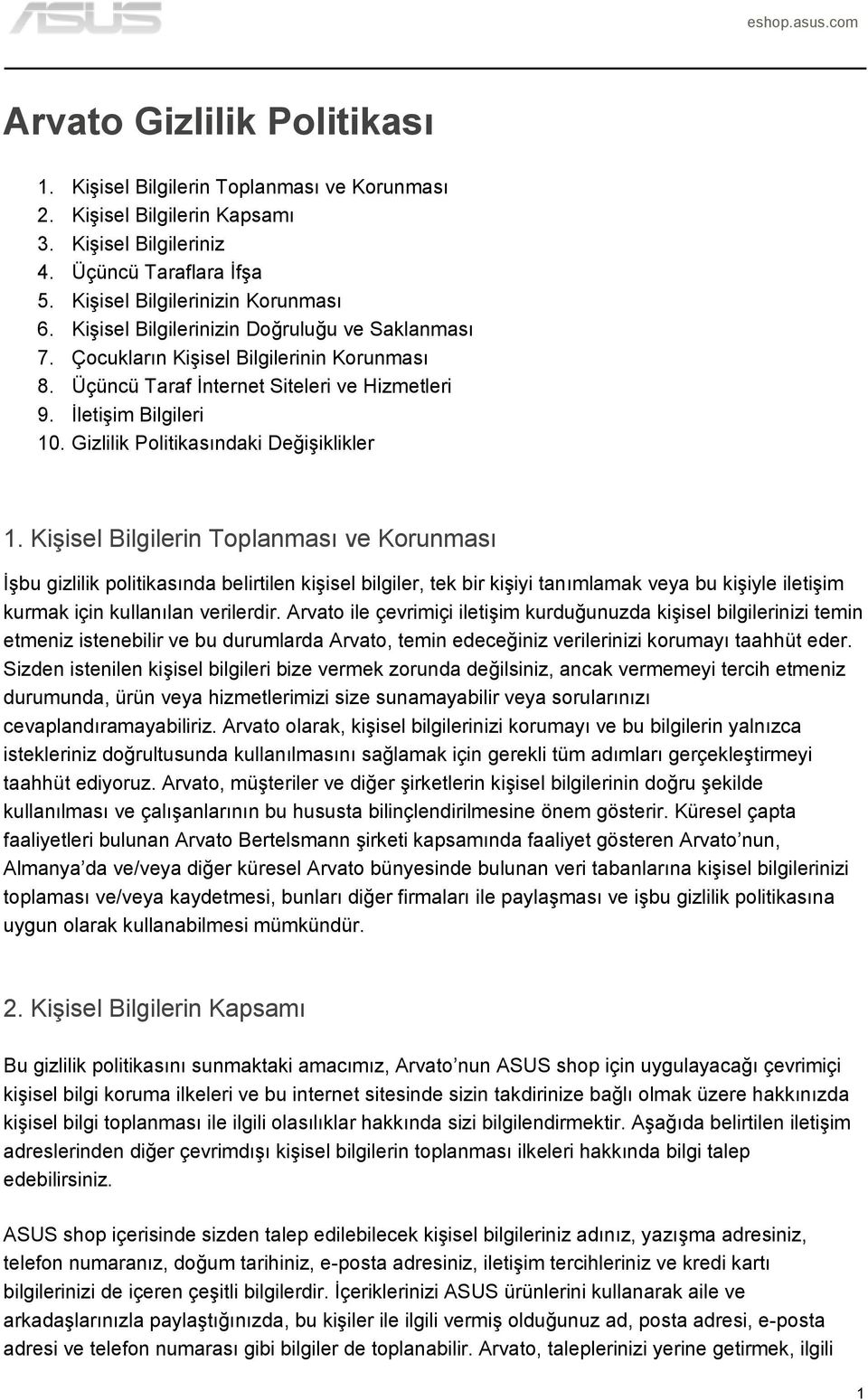 Gizlilik Politikasındaki Değişiklikler 1.