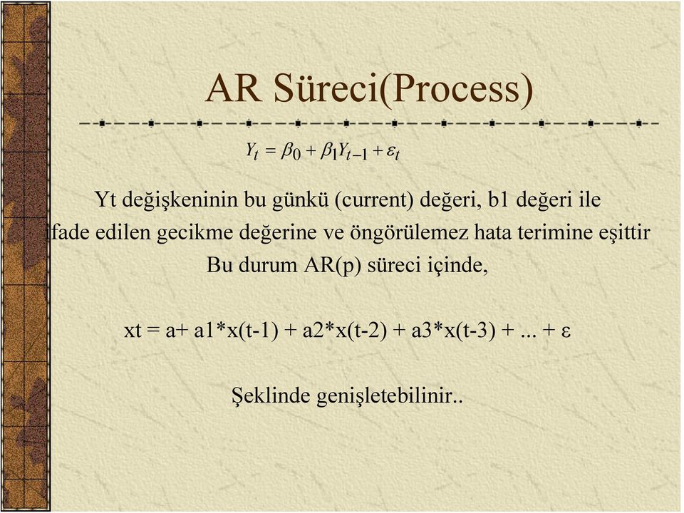 öngörülemez hata terimine eşittir Bu durum AR(p) süreci içinde, ε t