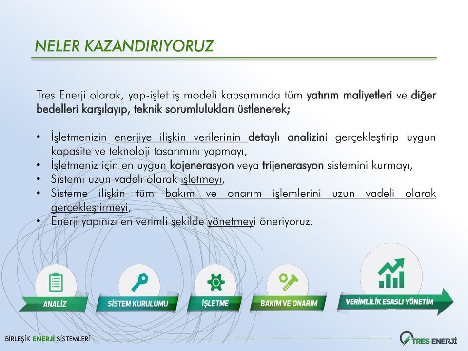 tasarımını yapmayı, ĠĢletmeniz için en uygun kojenerasyon veya trijenerasyon sistemini kurmayı, Sistemi uzun vadeli olarak iģletmeyi,