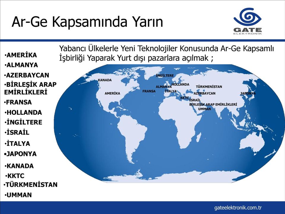 İşbirliği Yaparak Yurt dışı pazarlara açılmak ; KANADA AMERİKA İNGİLTERE HOLLANDA ALMANYA