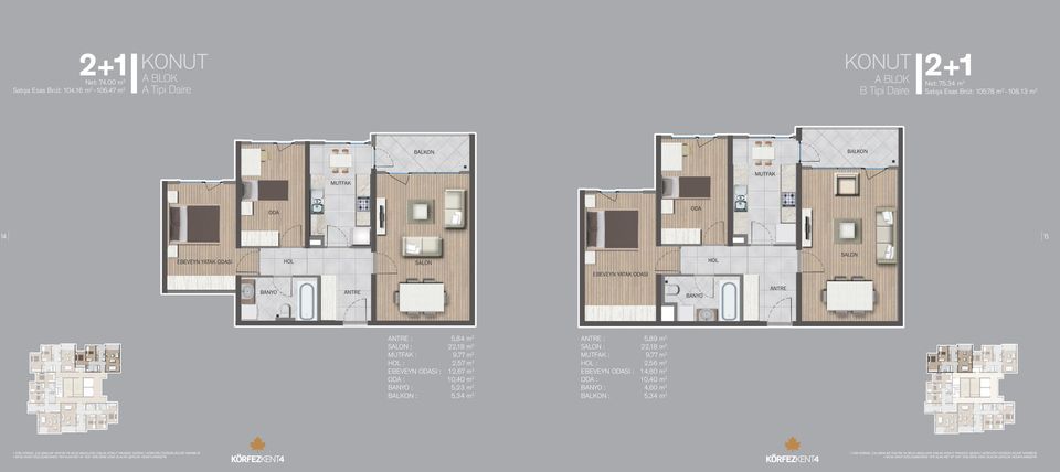 13 m 2 14 15 ANTRE : 5,84 m 2 SALON : 22,18 m 2 MUTFAK : 9,77 m 2 HOL : 2,57 m 2 EBEVEYN ODASI : 12,67 m 2 ODA :